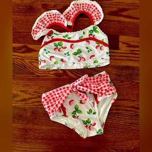 Girls Size 6 two-piece strawberry bathing suit